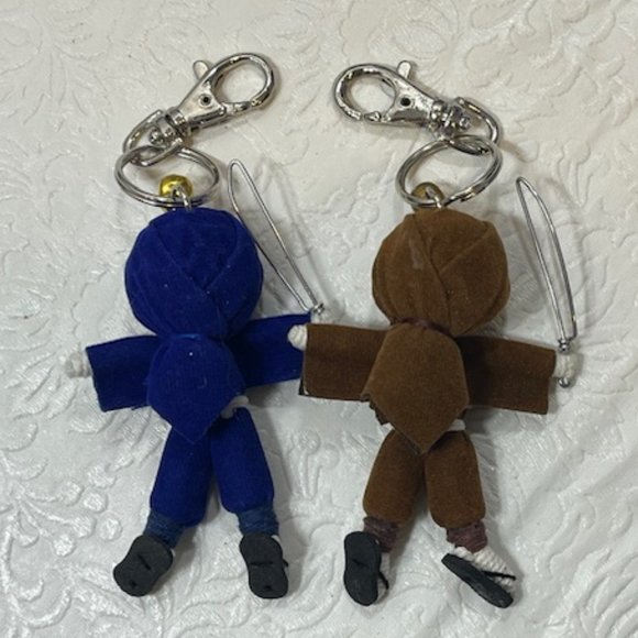 TWO Ninja String Doll Keychain Toys w/Swords Royal Blue/Brown 2.5" x 3" NEW - Picture 3 of 8